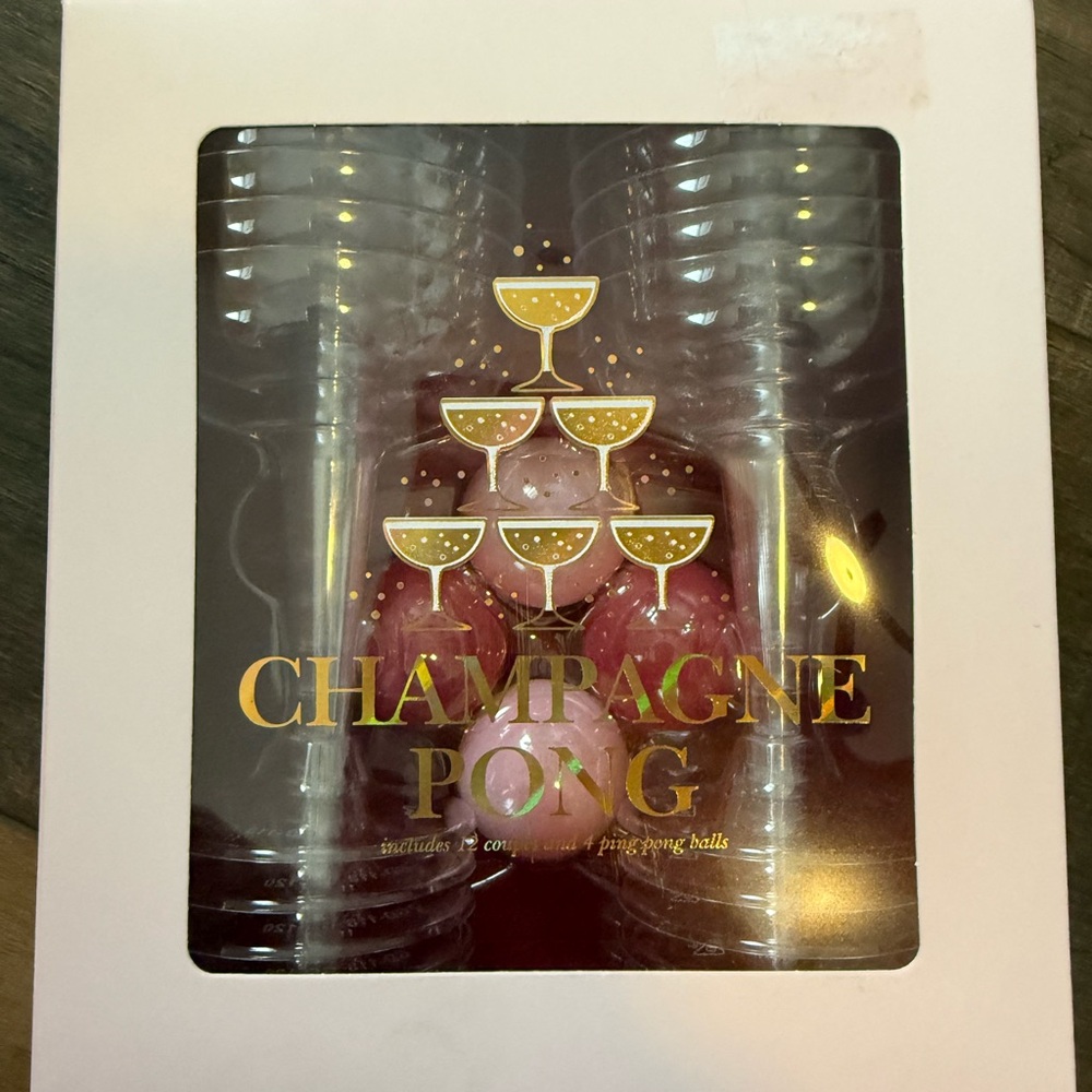Champagne Pong Party Game Set - Gold  Pink four balls 12 glasses bachelorette